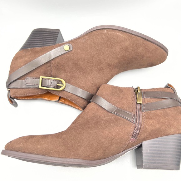 Franco Sarto Bootie Women's Giada Brown Vegan Suede Side Zip Chunky Heel Sz 7.5M - Picture 5 of 11